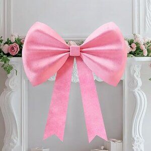 Mixifox Large Velvet Bow for Backdrop, 35" x 25" Giant Bow Ribbon Tie (Pink), NW